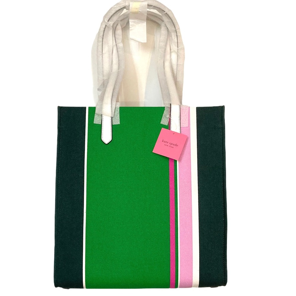 kate spade kitt conifer green large striped tote - Picture 2 of 7